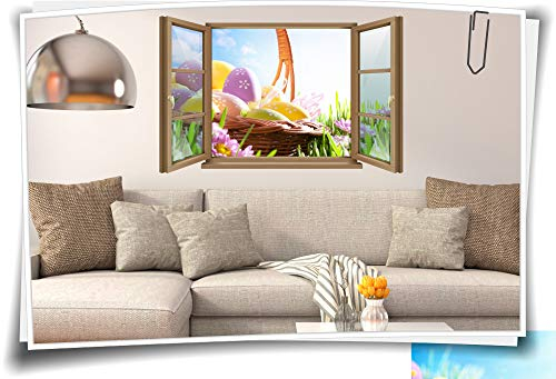 Medianlux Wand-Tattoo Wand-Bild Fenster Oster-Eier Bunt Grass Korb Ostern Aufkleber Folie Deko Wohnzimmer Küche Folie Digitaldruck, 90x58cm wb22wb858-127729