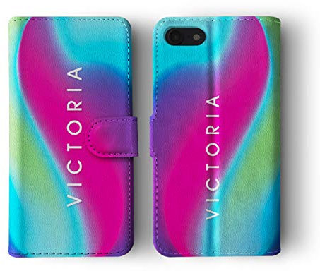 Tirita Personalised Leather Flip Wallet Phone Case with Card Holder Compatible with iPhone Xs Max - Tie Dye Neon Name [10 - Lambent Lustrous]