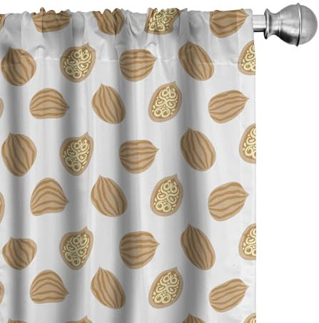 ABAKUHAUS Nussbaum Vorhänge, Gardinen, Abstrakte Design Nüsse Muster, Fensterbehandlungen für Wohnzimmer Schlafzimmer Dekor, 2 Stück 75 cm b x 245 cm h, Almond Bernstein