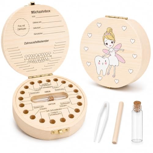 Shengruili Zahnbox Holz Milchzähne Box,Milchzahndose,Zahnbox für Milchzähne,Milchzahndose Mädchen,Aufbewahrungsbox für Baby-Zähne,Zahnschachtel Cube Tray Eiswürfelform