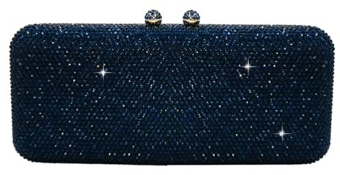 Boutique De FGG Lange Kristall Clutch Abendtasche für Damen Hochzeitstasche Party Handtasche Strass Brauttasche, Mini, Marineblau