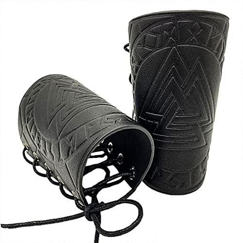 Viking Odin Rune geprägte Lederarmschienen, mittelalterliche PU-Lederarmschienen, LARP-Handschuh, Ledermanschette Armschiene, Lederarmbänder, Nordic Retro-Armband für Männer Frauen Jungen (Schwarz)