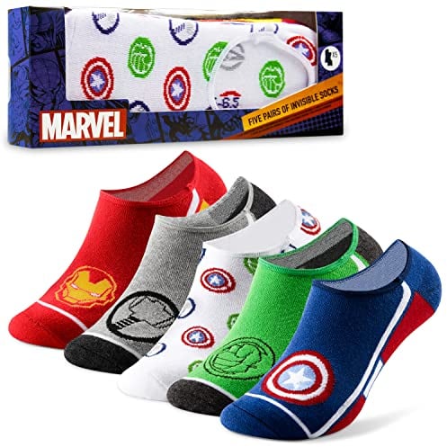 Marvel Sneaker Socken Herren 41-46 Lustige Superhelden Socken 5 Paar Bequeme Füsslinge Herren Teenagers Jungen Bequemen Baumwollsocken Geschenke für Männer Jugendliche (Mehrfarbig)