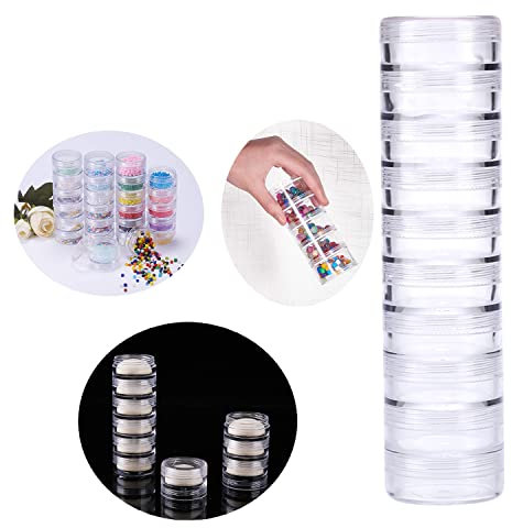 OTCRAFT 20 PCS Stackable Plastic Containers, 19x3.5cm/ 7.5X.5inClear Storage Box Round Organizer Jars for Beads, Buttons, DIY Art CraftJewelry Nail Accessory
