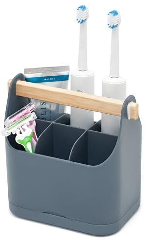 simplywire – Makeup Storage Organiser – Bathroom Caddy (Grey, 14L x 15.5H x 10W)