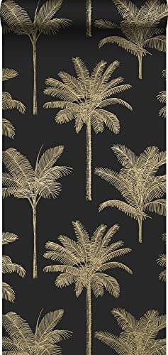 ESTAhome papier peint palmiers noir et or - 139322-0,53 x 10,05 m