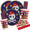 Kit de fête pirate 64 pièces – Carte pirate – Assiettes, gobelets, serviettes pour 16 enfants