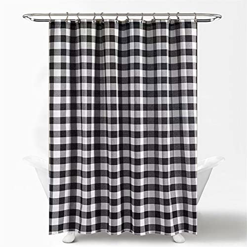 Moslovstar Rideau de douche 183 x 183 cm à carreaux de buffle de style ferme, rideau de bain en polyester hydrofuge à carreaux noirs et blancs, lavable en machine