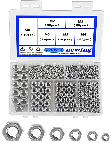 newlng Dadi Esagonali M2 M3 M4 M5 M6 M8 Dadi Autobloccanti Bulloni Esagonali Controdado A2 -DIN 934 / ISO 4032 Acciaio Inox 304 Assortimento Dadi di Bloccaggio Inserti Filettati 310Pezzi