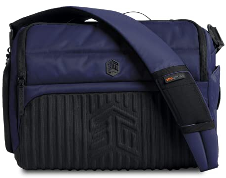 STM Dux 16L Premium Tech Messenger Bag – Handgepäck-Reise-Laptop-Tasche (passend für 15-Zoll-Laptops) – Dual-Format, wasserabweisend und Gepäckpassthrough – Blau (stm-112-377P-02)