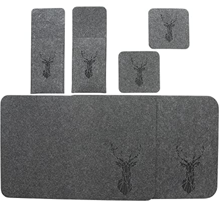 FRANK FLECHTWAREN Tischset Trend-Hirsch, 6tlg., dunkelgrauer Filz, 2 Platzmatten, 2 Besteckhüllen, 2 Untersetzer, ausgestanztes Motiv in Schwarz, Maße: Platzmatte 45 x 30 cm, Besteckhülle 10 x 25 cm