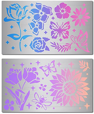 GORGECRAFT Metall-Blumen-Schablonen 2 Styles Tulpen Sonnenblume Rosenblätter Bienen-Schmetterlings-Muster Wiederverwendbare Edelstahl-Journal-Schablone Zum Malen von Holzgravuren