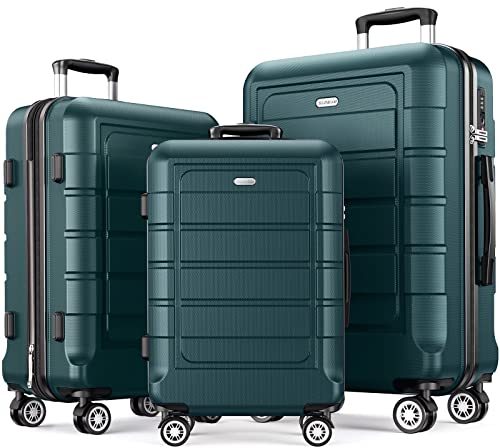 SHOWKOO Valise Grande Rigide 77cm PC+ABS Extensible Légère Durable Valise Soute Trolley Voyage avec 4 roulettes Silencieuses à 360° et Serrure TSA, XL-Armée Verte