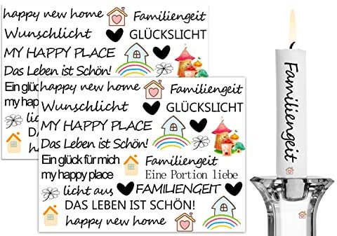Kerzentattoo kerzen tattoofolie für bis zu 140 Kerzen Kerzentattoo-Folie verschiedene Motive Wasserschiebefolie |dekorieren Sprüche Glückslicht Lieblingsmens Wunschlicht Kerzenfolie(HAPPY HOME)