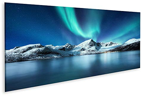 Bild auf Leinwand Aurora Borealis Lofoten Inseln Norwegen Nordlichter Berge Wasser Winterlandschaft Polarlichter Landschaften Leinwandbild Wandbild Prime Bilder für Wohnzimmer etc.
