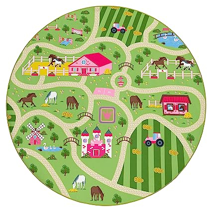 Paco Home Kinderteppich Teppich Rund Kinderzimmer Spielteppich Straßenteppich Modern rutschfest Junge Mädchen, Grösse:160 cm Rund, Farbe:Grün