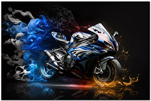 Printonia Leinwand-bild 120x80cm BMW HP4 Motorrad Motorräder Abstrakt Art Wandbild Bilder Dekoration Deko Kunstdruck