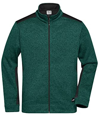 James & Nicholson Herren Strickfleece Workwear Jacke - Praktische Fleecejacke aus hochwertigem Strickfleece | Farbe: dark-green-melange/black | Grösse: M