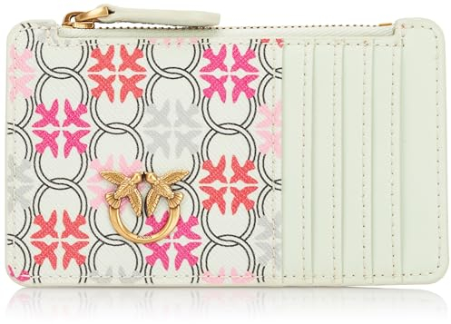 Pinko Airone CARDHOLDER Pelle Stampa Logo, Accessori da Viaggio-Portafogli Donna, BN1Q_Bianco/Fucsia/Rosso-Antique Go, 13