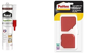 Bundle aus Ponal Parkett & Laminat Fugenfüller Nussbaum, 1x280ml Kartusche + Pattex Fugenglätter Set, 9 Fugenspachtel zum professionellen Glätten, 1 Set inkl. Aufbewahrungsbox