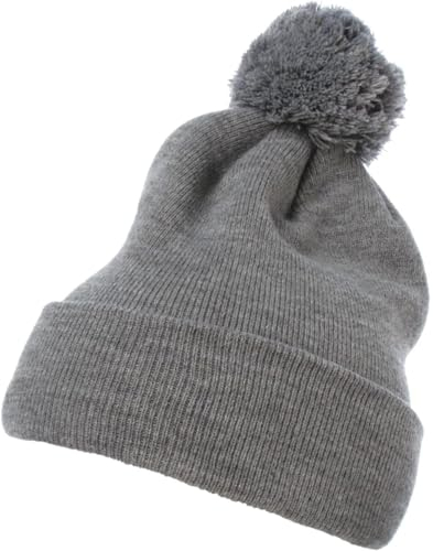 Flexfit Cuffed Pom Pom Knit Beanie, Bonnet Mixte, Heathergrey,