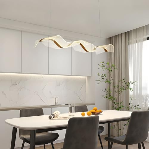 Lámpara de araña Lámpara colgante moderna LED con control remoto Mesa de comedor regulable Iluminación colgante Luces de techo onduladas ajustables para cocina Salón de recepción Lámpara colgante