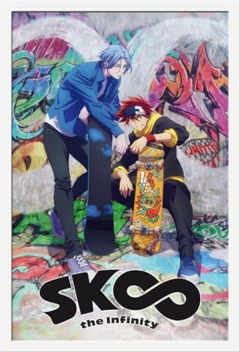 SK8 The Infinity - Reki et Langa - Poster Plakat Druck - Grösse 61x91,5 cm + Wechselrahmen, Shinsuke® Maxi MDF weiss, Acryl-Scheibe