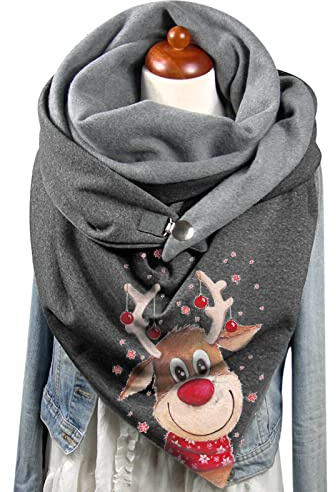Weihnachten Schal Damen, Damen Schal Winter Warm Weich Dreieckschal Weihnachts Lustig Drucken Winterschal schal Poncho Lauschig Baumwolle Schal Weihnachten Halswärmer Dreieckstuch