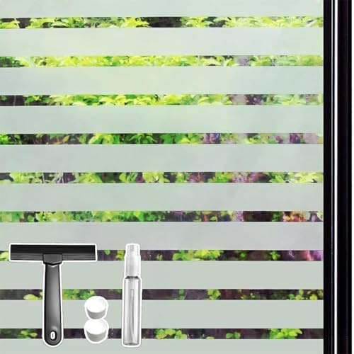 Qualsen Fensterfolie Blickdicht Sichtschutz, Breite Streifen, 75x200cm | Streifen Sichtschutzfolie Fenster Milchglasfolie, Statische Haftung, Anti-UV Dekorativ für Büro, Schlafzimmer, Küche, Haus