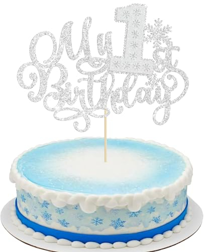 Gyufise 1 x Schneeflocke My 1st Birthday, glitzernd, für den ersten Geburtstag, Kuchendekoration für Winterwunderland-Thema, Babyparty, Kinder, 1. Geburtstag, Partyzubehör, Silber