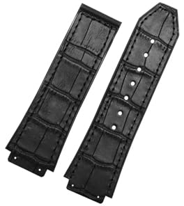 UsmAsk Armband passend for HUBLOT BIG BANG, echtes Leder, 25 x 19 mm, wasserdicht, Herrenuhrenarmband, Kette, Uhrenzubehör, Armband (Color : Black no buckle, Size : 25-19mm)