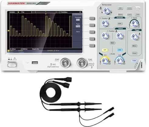 HANMATEK Oscilloscopio Digitale,2 Canali, 200 MHz, 1GS/s, 7 pollici TFT, 6 Bit, 2ns/div~1000s/div, Super-silenzioso, Oscilloscopio Portatile