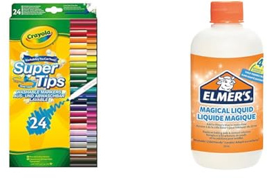 CRAYOLA SuperTips Washable Markers - Assorted Colours (Pack of 24) & Elmer’s Glue Slime Magical Liquid Solution | 259 mL Bottle (Up to 4 Batches)