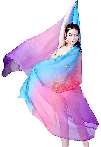Tsffae Bauchtanz-Schleier Aus Echter Seide Für Damen, Seidenschal, Allmähliche Farben, Streamer, Bauchtanz-Schleier Zum Üben, Gesichtsschal, Wickeltuch