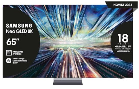 Samsung TV QE65QN900DTXZT Neo QLED 8K Mini LED, Smart TV 65 Processore NQ8 AI Gen3, Infinity One, DVBT-2, Q-Symphony & Dolby Atmos, Integrato con Alexa, Graphite Black 2024