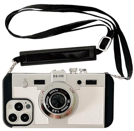 QoKcoahn Emily in Paris Phone Case for iPhone 11 Pro Max, Kawaii 3D Cartoon Vintage Camera Case with Long Lanyard Silicone PC Crossbody Phone Case Shockproof Protector