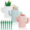 DIBALIYI 3 PCS Cactus Pen Holder with 6 Funny Pens, Kawaii Makeup Brush Holder, Cute Pen Pot, Creative Desktop Organizer for Home, Classroom, Office Supplies, Vanity Table (3 Colours)