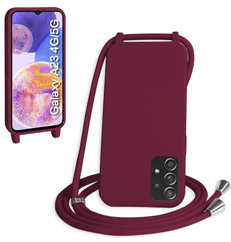 WenBaby Coque avec Cordon pour Samsung Galaxy A24 4G/5G,Collier pour Étui bandoulière Colliers de cellulaire Mince Antichoc Réglable Lanyard Silicone Case,Rouge