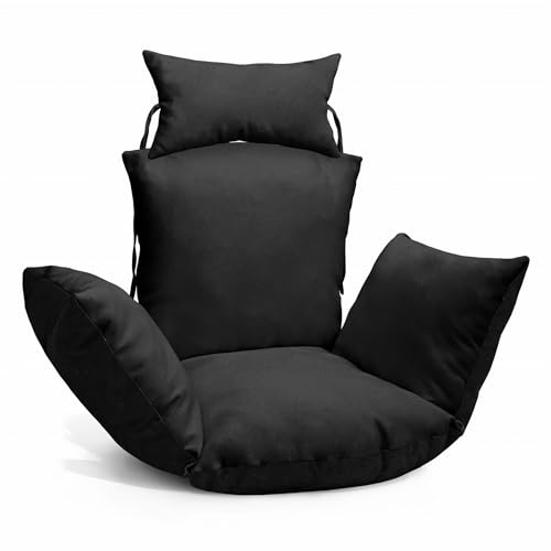 MG Design Hängesessel Kissen Schwarz – Outdoor Auflage mit Kopfstütze & Bindeschnüren, wetterfest & komfortabel gefüllt