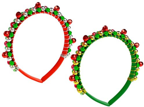 Lot de 2 bandeaux de Noël avec clochettes - Serre-tête de Noël pour enfants et adultes - Rouge et vert