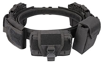 Metalakaer Taktische Taille Gürtel 5 in 1 mit Patrone Tasche Zubehör Taschen, Outdoor Patrouille Multifunktionale Molle Nylon abnehmbare Verstellbare Taktische Gürtel ausgestattet - Black