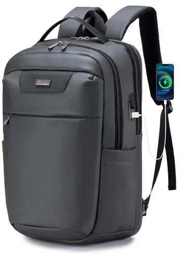 BAGZY Mochila para Ordenador Portatil 17.3 Pulgadas, Impermeable Mochila Hombre Grande con Puerto USB para Negocio, Trabajo y Viaje, Gris