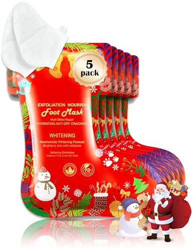 Fußmaske-6 Paar Hornhaut Entfernen Fussmaske,Frauen Fusspflege | FußPeeling Socken,Natürlich & Sanft Fußpflege für Trockene und Rissige Füße,Männer Frauen Moisturizing Foot Mask Christmas