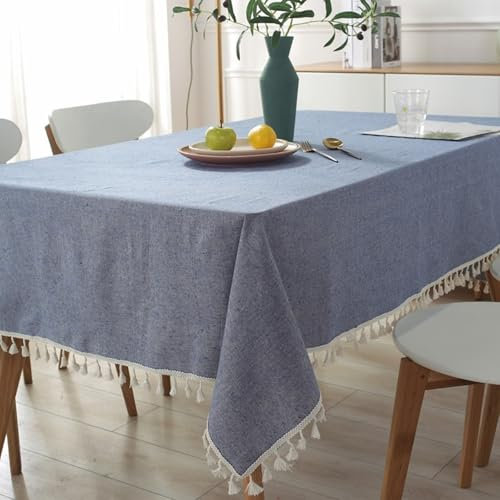 Homxi Tischdecke Wohnzimmertisch Quadrat 120 W x 120 L cm,Tischdeko Blau Einfarbig mit Quaste Leinen Baumwolle Tischdecke Ostern