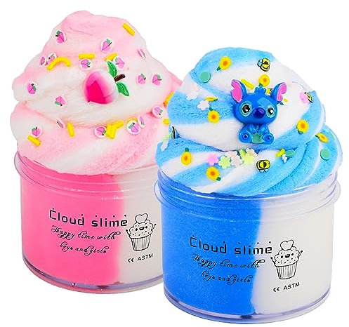 2 Pack Cloud Slime Kit, Stress Relief Toy, Scented Slime, Non-Sticky and Soft, for Kid Play Education, Party Favour, Birthday and Gift, Girls and Boys Soft Sludge DIY Toy