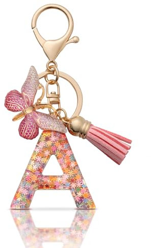 CHUQING Porte-clés pour fille - Pendentif en forme de papillon - Avec initiales - Cadeau pour femme, Rose-a., S