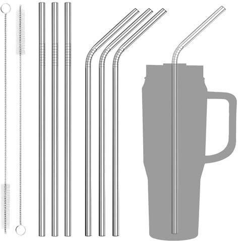 6 PCS Metal Straws for Stanley Cup, Stainless Steel Straws for Drinking, Reusable Metal Straw, Long Metal Straw Metal with Cleaning Brush, Reusable Straws for Stanley Cup 40oz