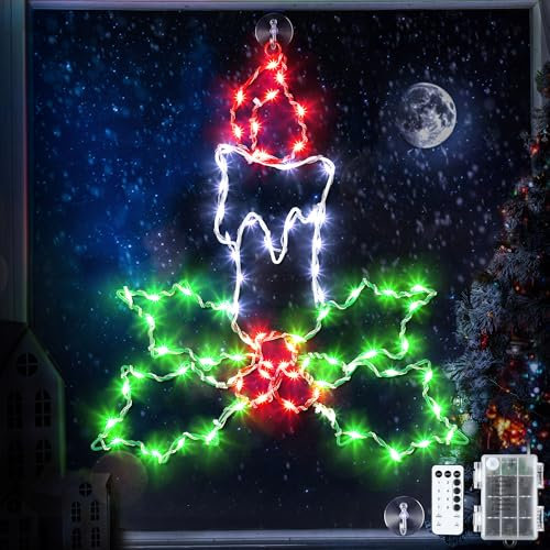Meonum Christmas Window Light Decoration, 15 Lighting Modes - LED Xmas Decor with Timer Function