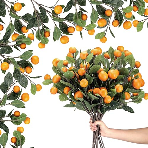 Daifunli 10 Pcs Artificial Tangerine Branches Faux Oranges, 6 Oranges