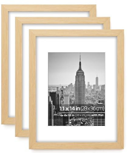 Eitida Bilderrahmen mit Holzmaserung, 28 x 36 cm, für Fotos mit Passepartout, vertikale oder horizontale Wandmontage, natürliche Eiche, strukturiert, 3 Stück